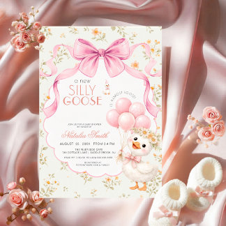 Invitation Floral All in One Silly Goose Pink Bow Baby Shower