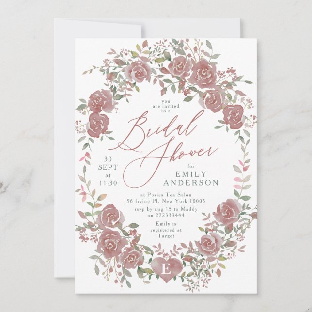 Invitation Floral Antique Aquarelle Nuptiale Douche Invitatio (Devant)