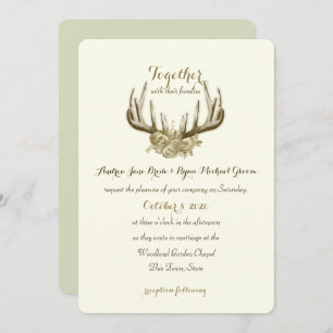 Invitation Floral Antlers Élégant Mariage de bois