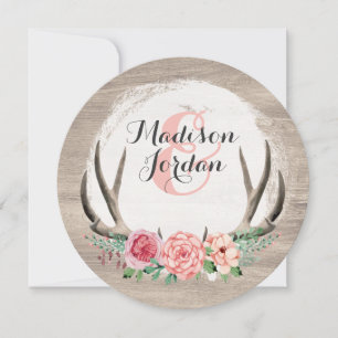 Invitation Floral Antlers Rustique Mariage Personnalisé Décon