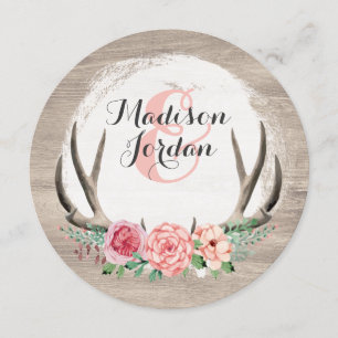 Invitation Floral Antlers Rustique Mariage Personnalisé Décon
