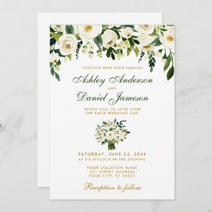 Invitation Floral Aquarelle Vert or Mariage photo