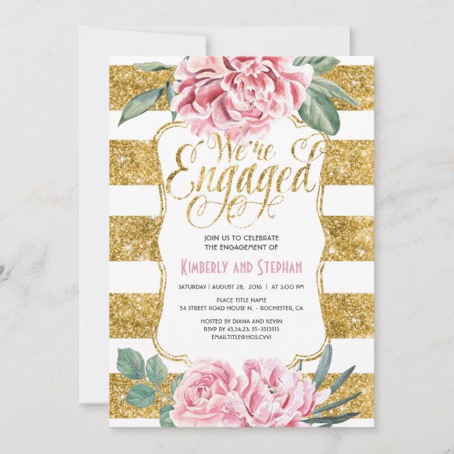 Invitation Floral Aquarelles Gold Parties scintillant (Devant)