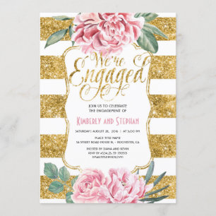 Invitation Floral Aquarelles Gold Parties scintillant Engagem