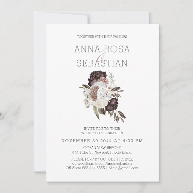 Invitation *~* Floral AR15 MARIAGE BURGUNDY Rose RSVP + (Devant)