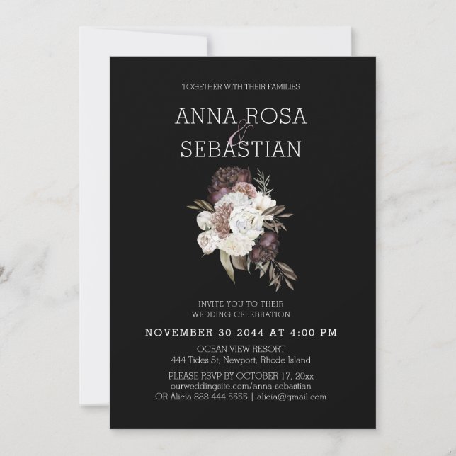 Invitation *~* Floral AR15 MARIAGE MAROON Rose RSVP +  (Devant)