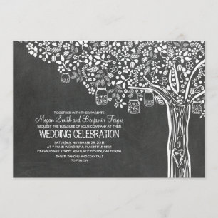 Invitation Floral Arbre Mason Jar Lights Chalkboard Mariage