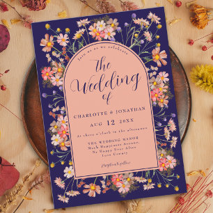 Invitation Floral Arch Navy Bleu Élégant Mariage de automne