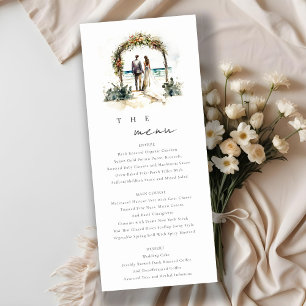 Invitation Floral Arch Sand Beach Seascape Mariage Menu Card