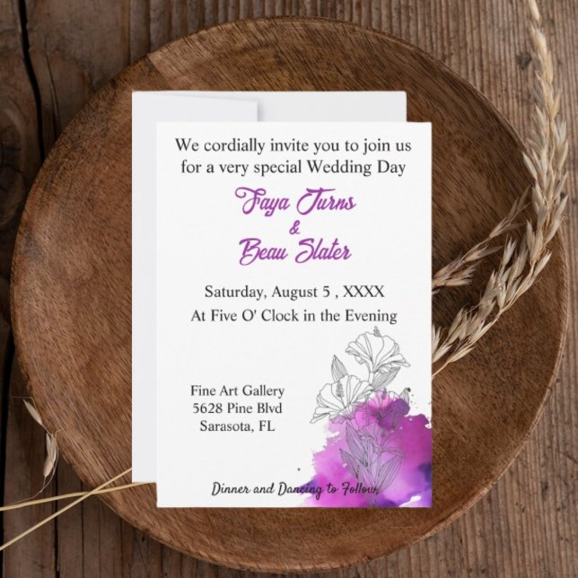Invitation Floral Artisan Boho Aquarelle violet Mariage (Créateur téléchargé)