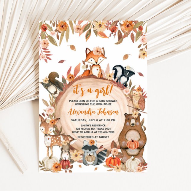 Invitation Floral Automne Citrouille Baby shower de bois (Floral Pumpkin Wood Slice Baby Shower )