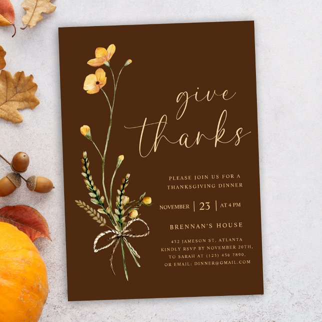 Invitation Floral Automne Rustique Thanksgiving Dîner (Rustic Wildflower Thanksgiving Dinner Invitation)