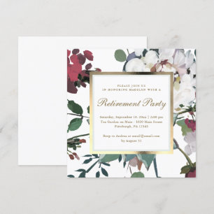 Invitation Floral avec Faux Gold Frame Retraite Party