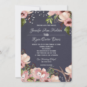 Invitation Floral avec Mariage d'aquarelle Antlers
