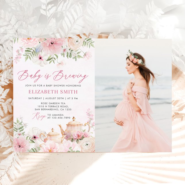 Invitation Floral Baby brasse Tea Party Baby shower Photo (Créateur téléchargé)