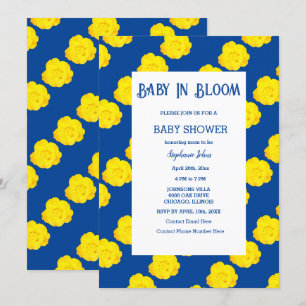 Invitation Floral Baby in Bloom Baby shower Jaune Marine Bleu