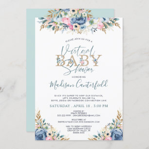 Invitation Floral Baby shower virtuel Marine Blue Turquoise G