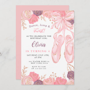 Invitation Floral Ballerina Ballet Chaussons Fille Anniversai