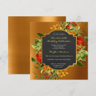 Invitation Floral Baroque Anniversaire Golden Frame Vert