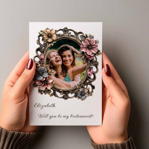 Invitation Floral Baroque Oval Photo Bridesmaid Proposition