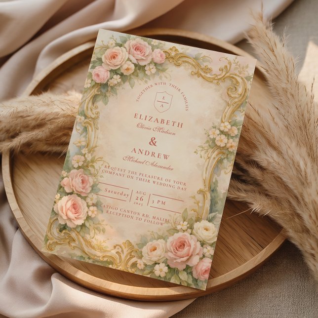 Invitation Floral Baroque Rose Gold Wedding (Créateur téléchargé)