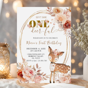 Invitation Floral Beige Un Cerf Ful Fille Premier Anniversair
