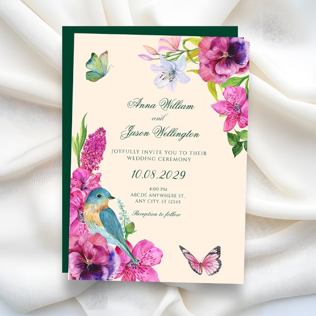 Invitation Floral bird butterfly wedding  (Créateur téléchargé)