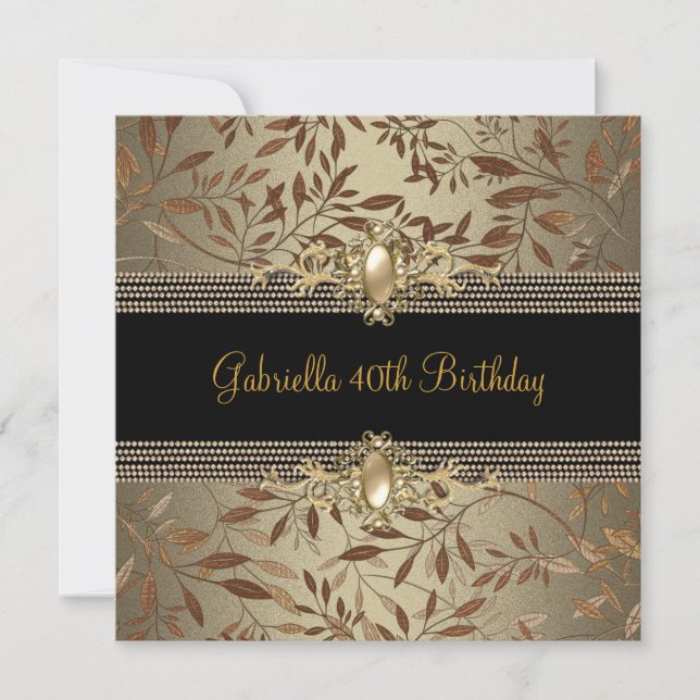 Invitation Floral Black Coffee Pearl chaîne 40e anniversaire (Devant)