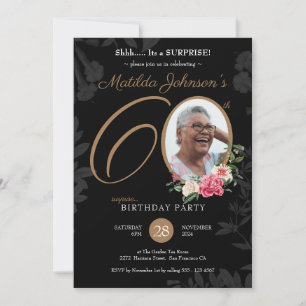 Invitation Floral Black Gold Surprise 60e anniversaire
