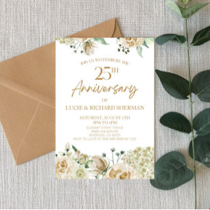 Invitation Floral blanc 25ème anniversaire Mariage