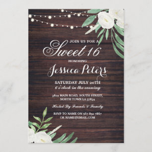 Invitation floral blanc à 16 parties Rustic Sweet