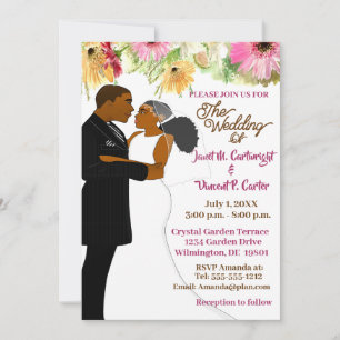 Invitation Floral blanc Africain-Américain Mariage
