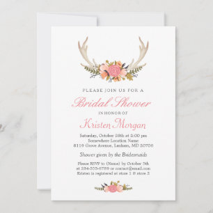 Invitation Floral Blanc Antler Boho Chic Fête des mariées