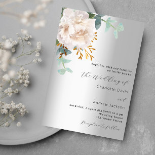 Invitation Floral blanc argent verdure mariage luxuriante