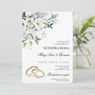 Invitation Floral blanc avec anneau d'or Mariage espagnol