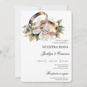 Invitation Floral blanc avec anneau Mariage espagnol