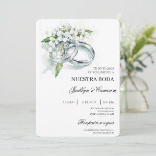 Invitation Floral blanc avec anneau Mariage espagnol