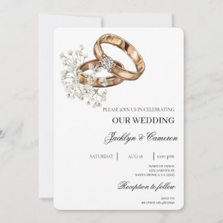 Invitation Floral blanc avec Mariage anneau