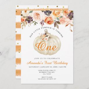 Invitation Floral Blanc Citrouille 1er anniversaire Invitatio