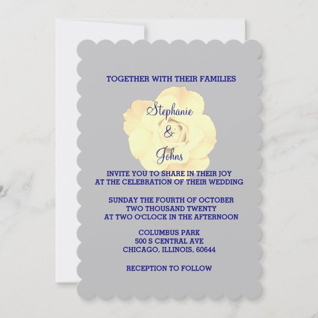 Invitation Floral blanc crème Rose gris argent Mariage (Devant)