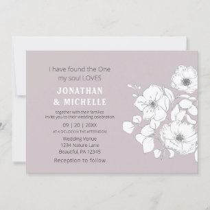 Invitation Floral blanc croqué sur Mariage chrétien rose