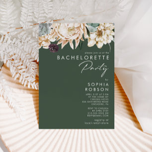 Invitation Floral blanc   Dark Green Bachelorette Party
