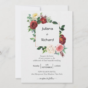 Invitation Floral blanc de Bourgogne   Mariage de cadre Bouqu