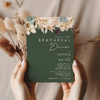 Floral blanc | Dîner de répétition vert foncé