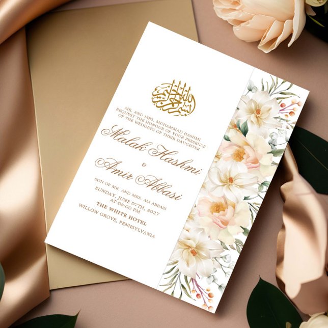 Invitation Floral blanc et Mariage musulman blanc (Créateur téléchargé)