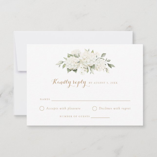 Invitation Floral Blanc Hydrangée Verdure Mariage RSVP (Devant)
