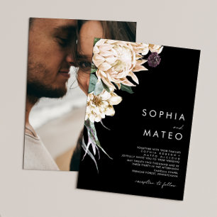 Invitation Floral blanc   Mariage photo traditionnel noir