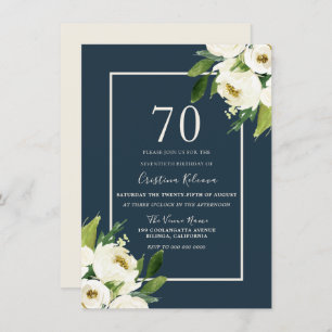 Invitation Floral blanc moderne Elégant vert 70e anniversaire