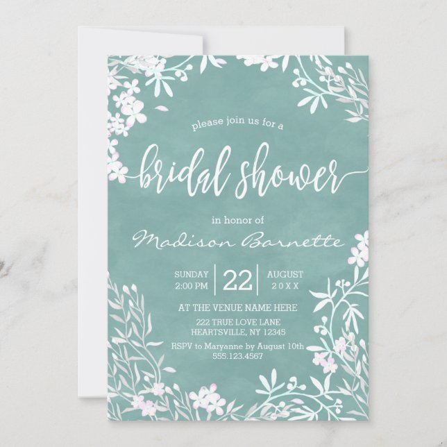 Invitation Floral Blanc N'Importe Quelle Couleur Douche Nupti (Devant)