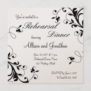 Invitation floral blanc noir de dîner de